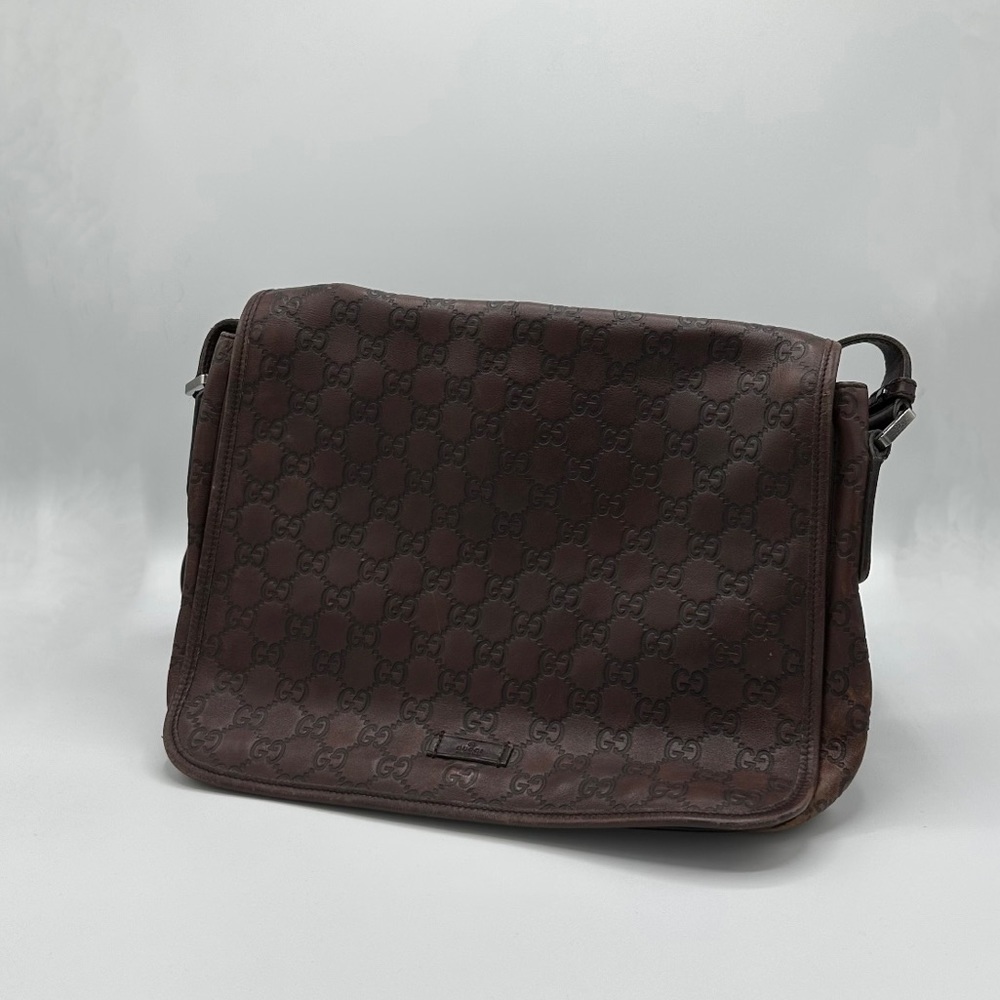 Gucci Guccissima Brown Leather Crossbody Messenger Bag (vintage)